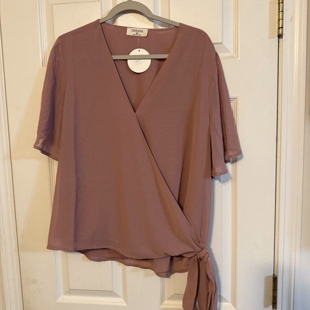 NWT Zenana Mauve Tie Shirt Size XL